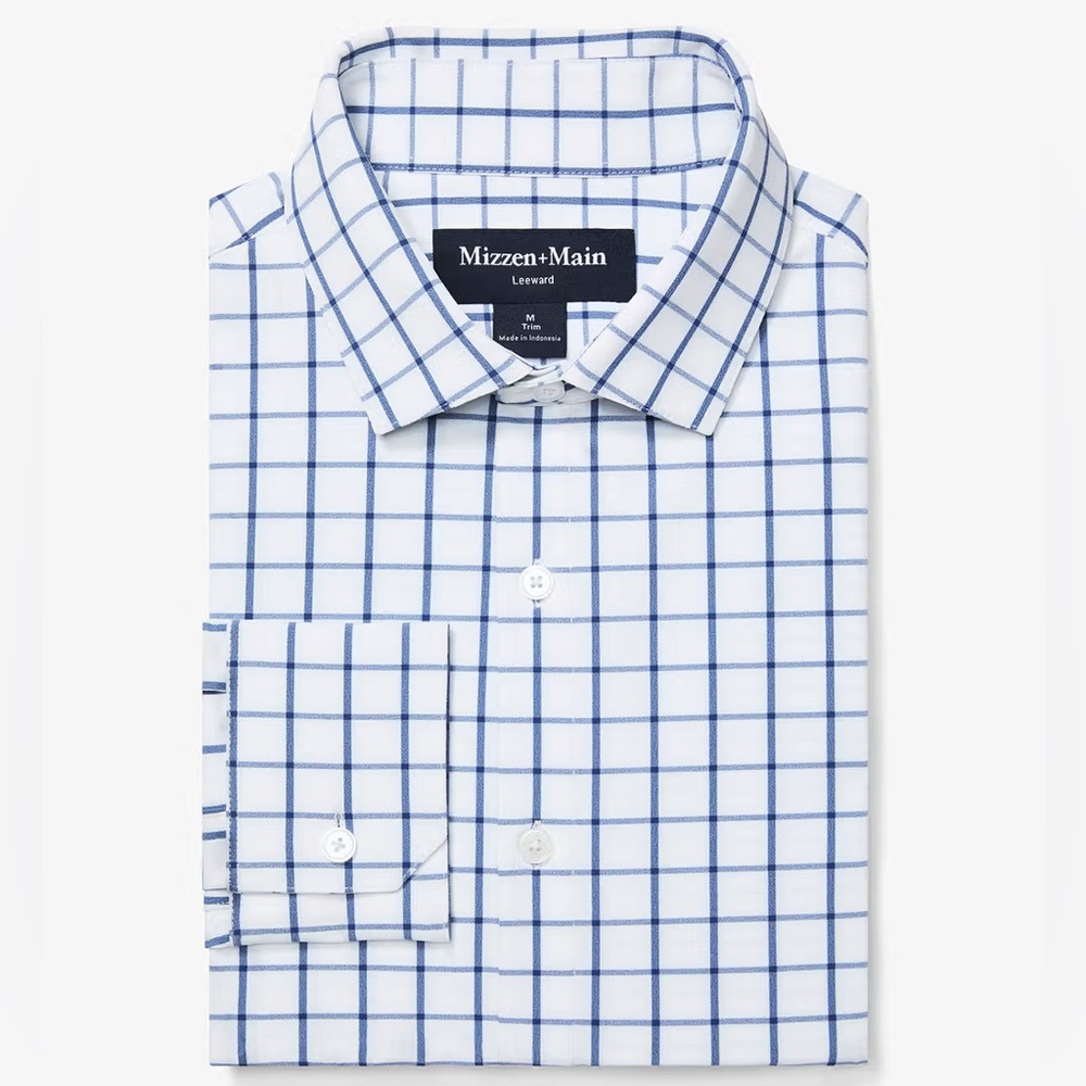 Mizzen And Main Leeward White Navy Windowpane Medium Trim Men’s Dress Shirt